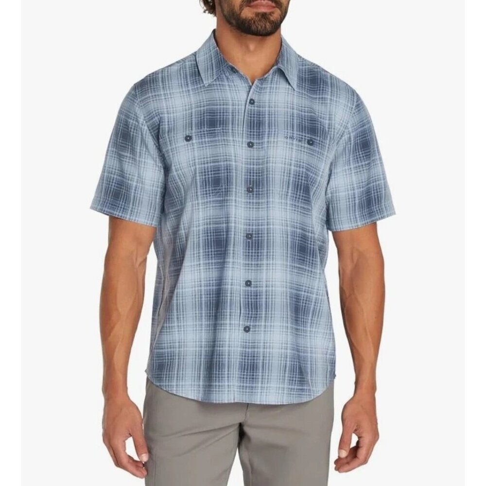 NEW Orvis Men's S Blue Plaid Short Sleeve Tech Shirt Moisture Wicking UPF 30